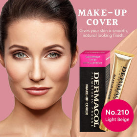 Dermacol swatch on arm illustrating shade 210 coverage and skin-tone correction