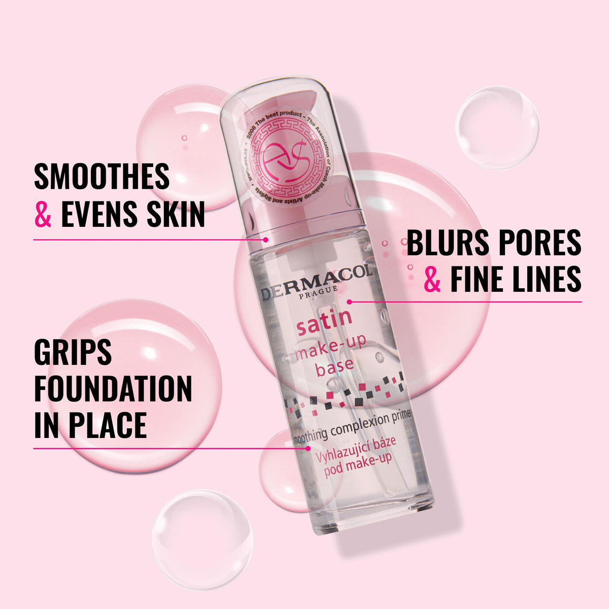 Dermacol primer in hand showing compact 30 ml size for travel and portability
