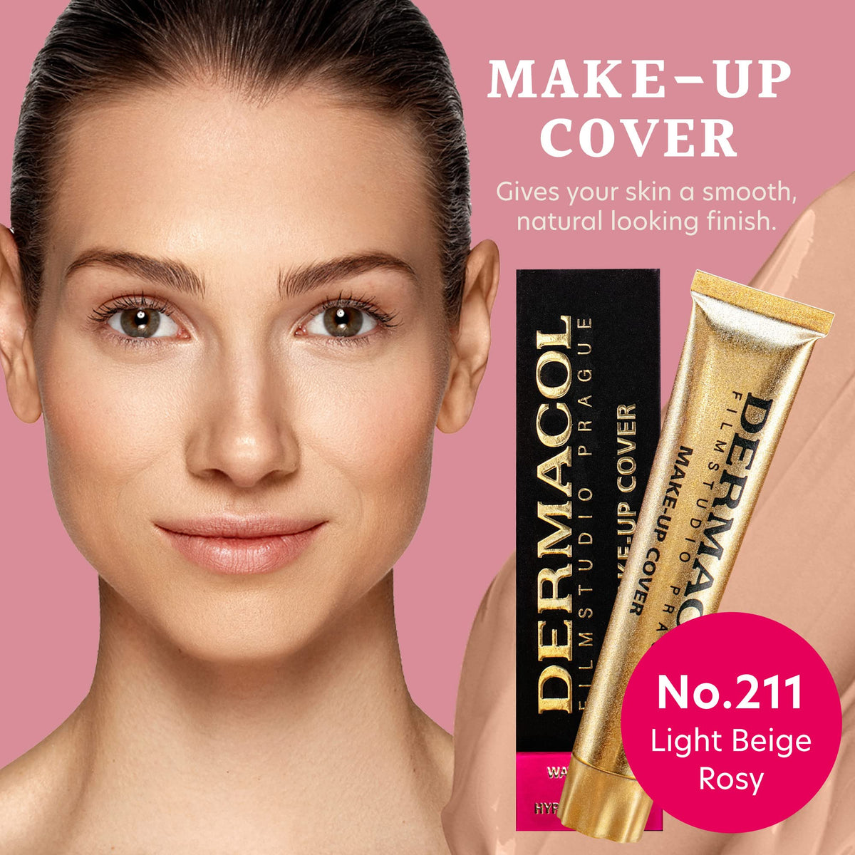 Dermacol dispensing foundation from tube demonstrating precise amount control benefit