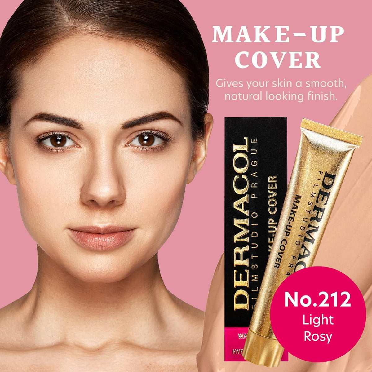 Dermacol swatches on arm comparing shade 212 to skin for accurate match