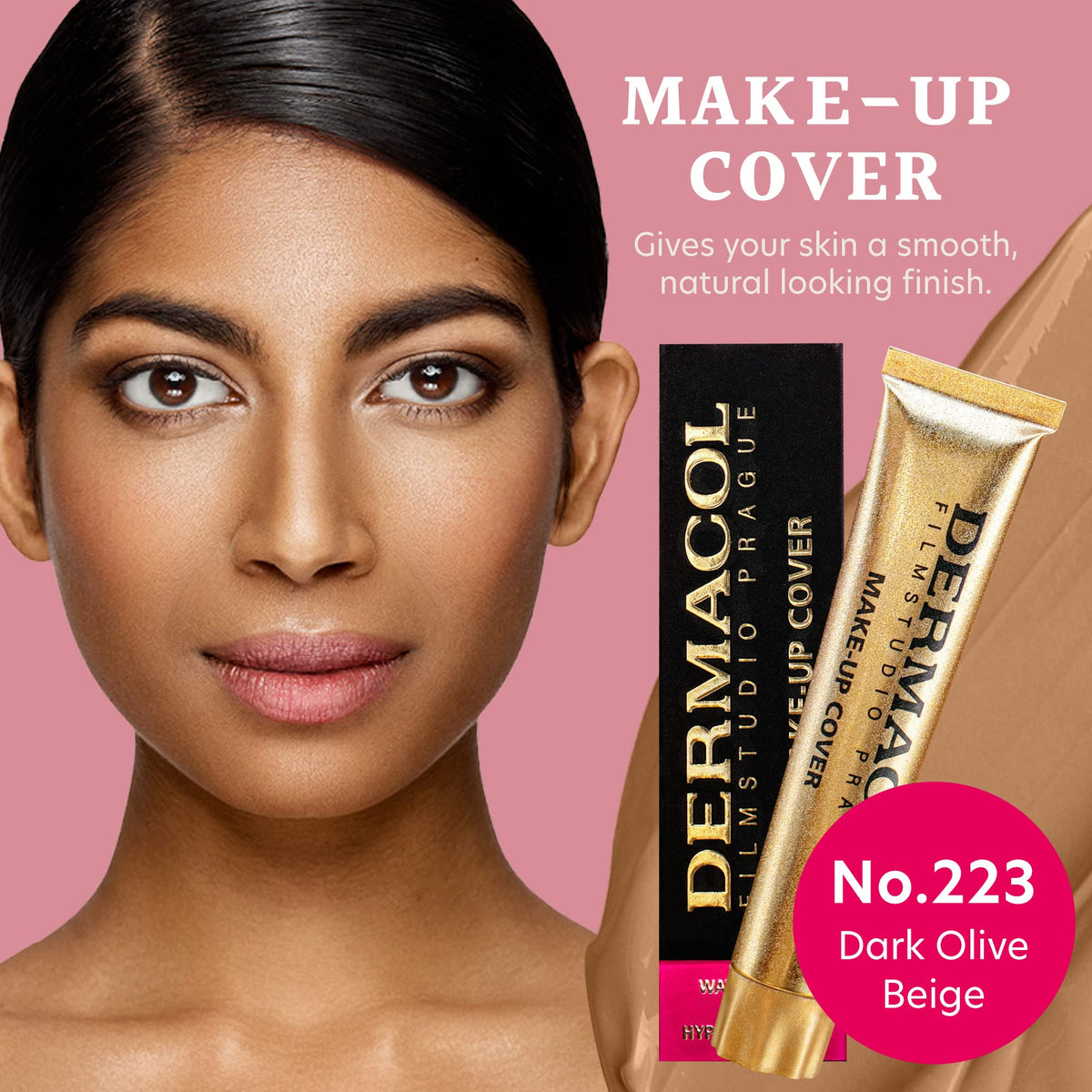Dermacol texture close-up swatch showing dense pigmentation and smooth coverage benefit