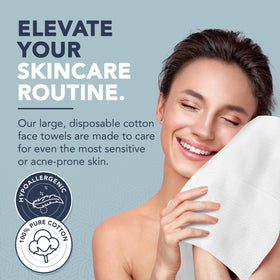 DERMACOTTON towel beside hand to show extra-large size advantage