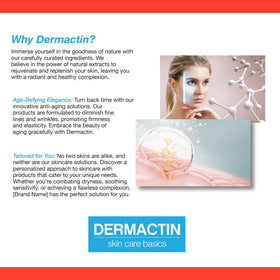 Dermactin label and ingredients panel conveying transparency and formulation benefit