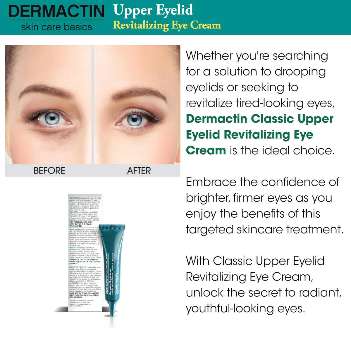 Dermactin tube cap and nozzle detail for precise, hygienic targeted eyelid application