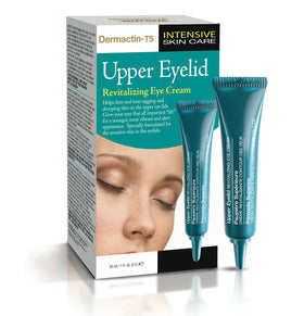 Dermactin front packaging showing 1 oz tube and product benefit of targeted eyelid firming
