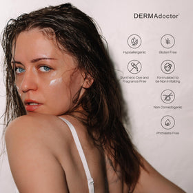 DERMAdoctor bathroom lifestyle setting showing daily routine compatibility benefit