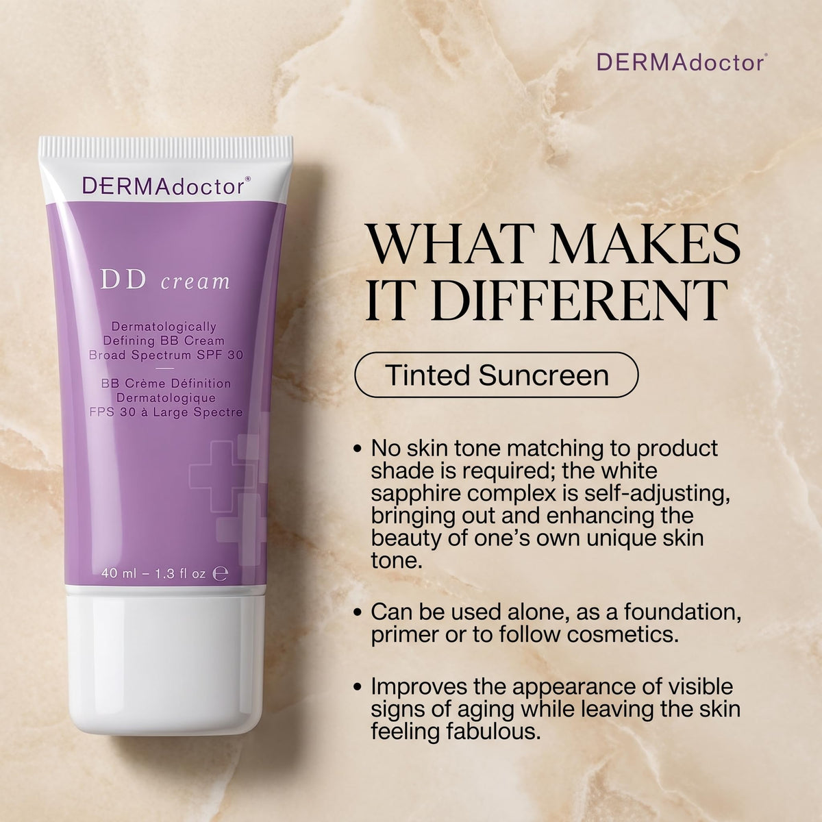 DERMAdoctor swatch on hand illustrating adaptive tint and sheer coverage