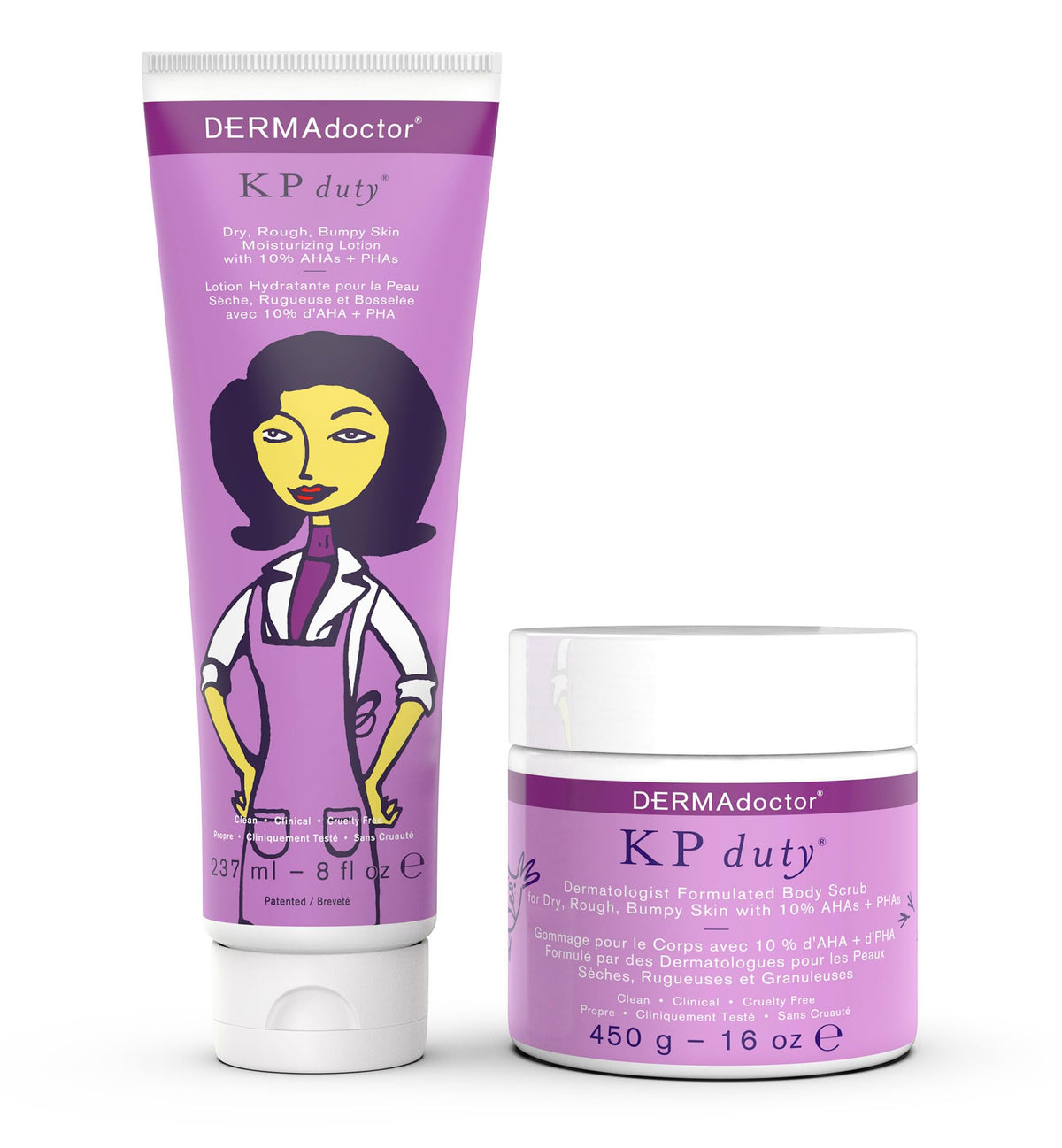 DERMAdoctor kit front packaging showing both scrub and lotion benefits