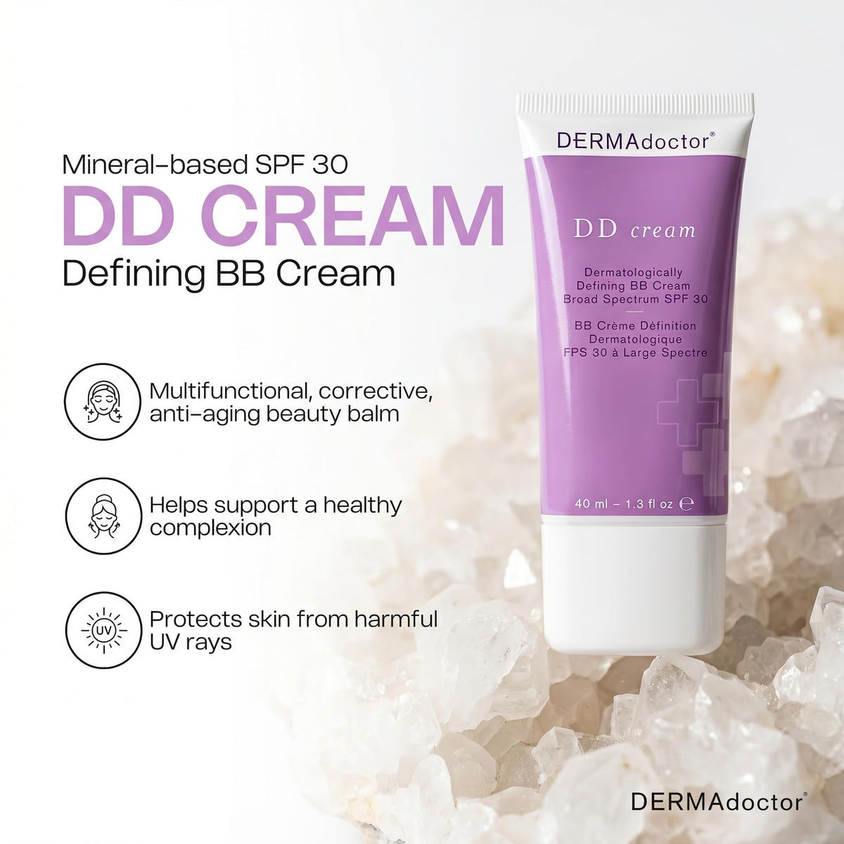 DERMAdoctor product staged with sunscreen and hyaluronic acid for antioxidant benefits