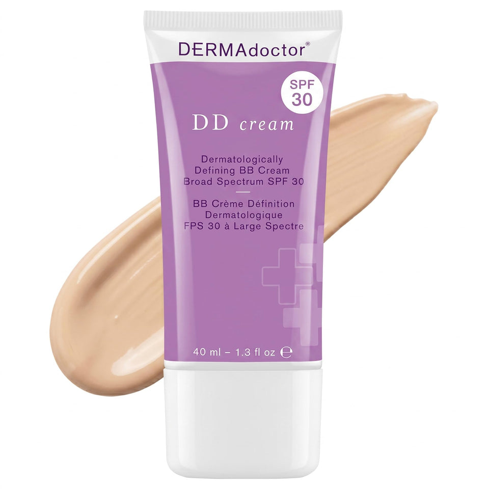 DERMAdoctor front packaging showing tinted DD cream and SPF protection benefits
