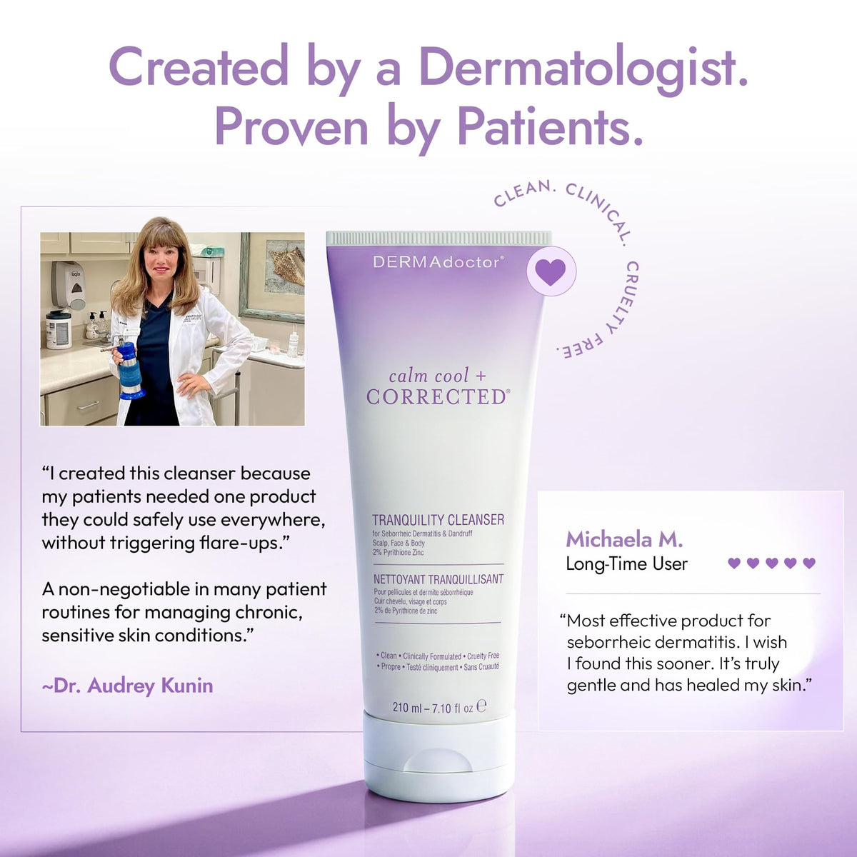 DERMAdoctor next to common items showing 7.1 fl oz scale benefit: travel and home sizing