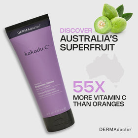 DERMAdoctor gel texture on fingertip showing smooth vitamin C cleanser and gentle foaming benefit