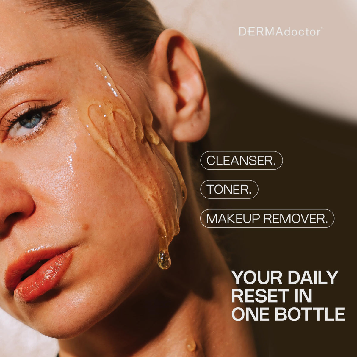 DERMAdoctor pump dispenser close-up for vitamin C face wash showing easy, controlled application benefit