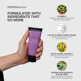 DERMAdoctor 7.10 oz bottle beside a ruler showing actual size and travel-friendly benefit