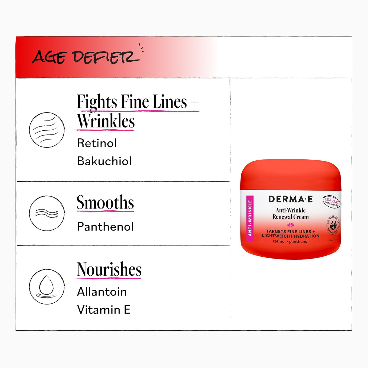 Derma E cream being applied to skin demonstrating smoothing and hydration benefit