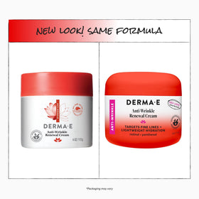 Derma E ingredient label close-up showing vitamin A and antioxidant benefits