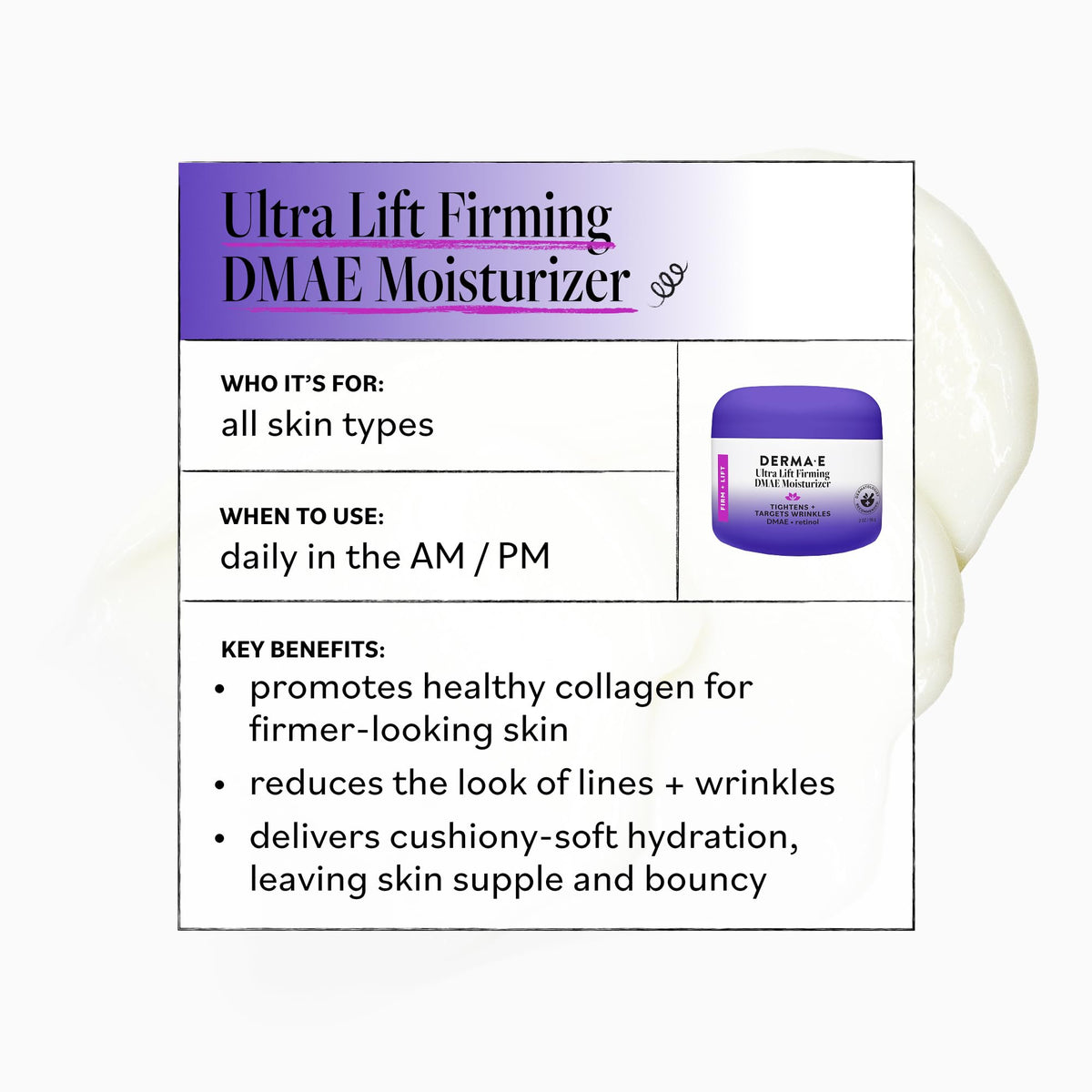 Derma E cream on hand demonstrating spreadability and quick absorbency