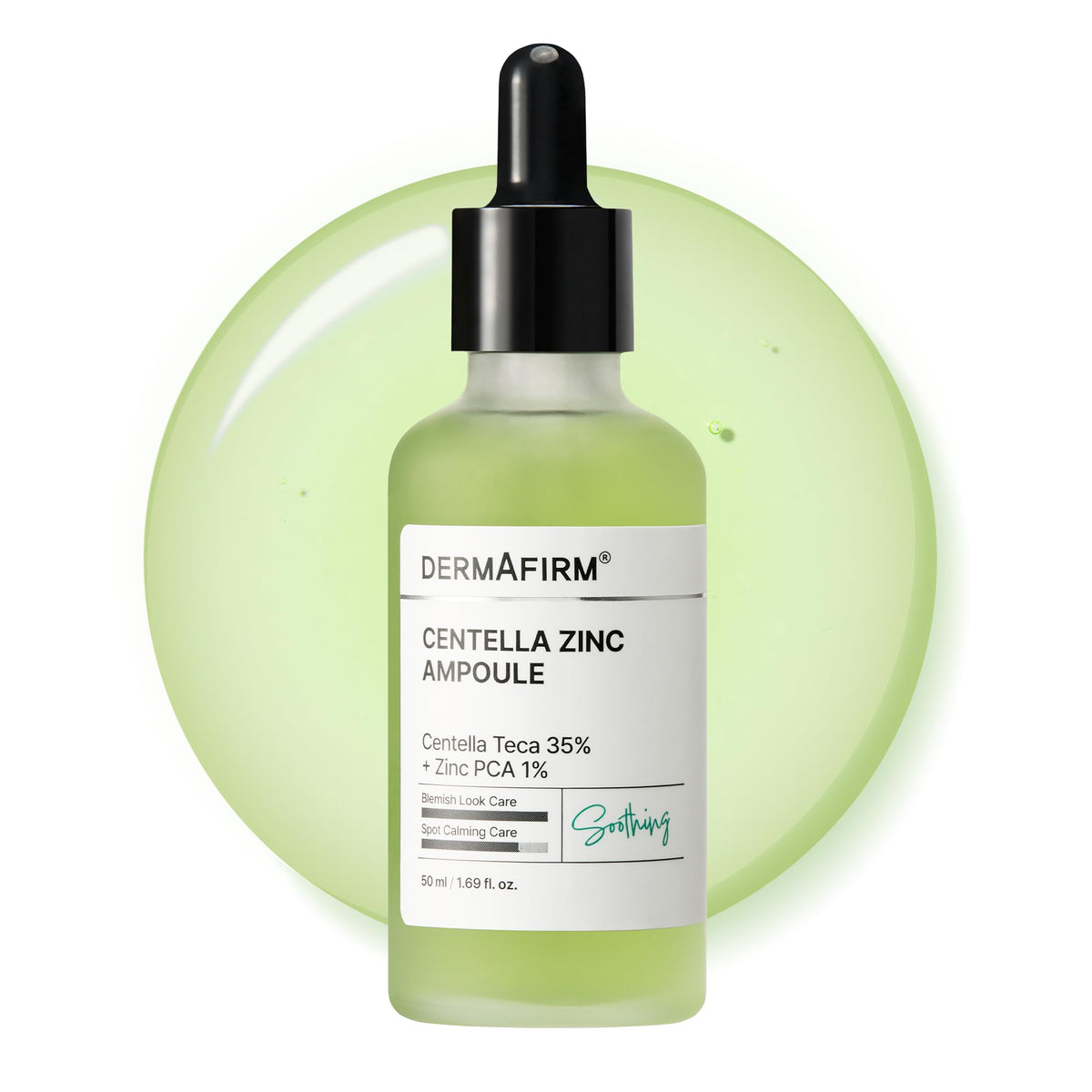 Dermafirm front bottle view showing label and clear ampoule, highlights clinical efficacy