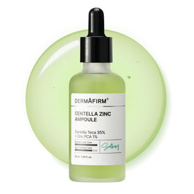Dermafirm front bottle view showing label and clear ampoule, highlights clinical efficacy