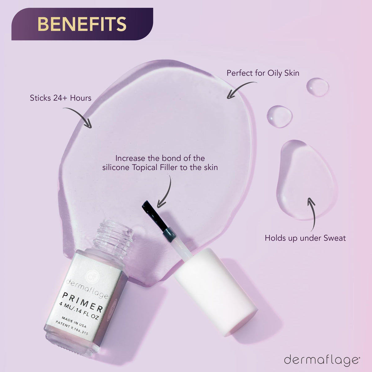 Dermaflage primer brush applicator close-up, precise placement benefit