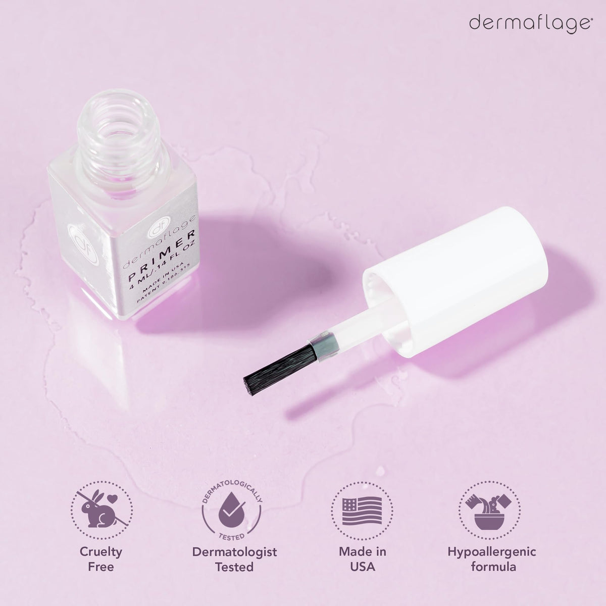 Dermaflage primer applied to skin during use, improves filler adhesion