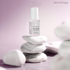 Dermaflage primer on bathroom vanity with tools, convenient for daily routines
