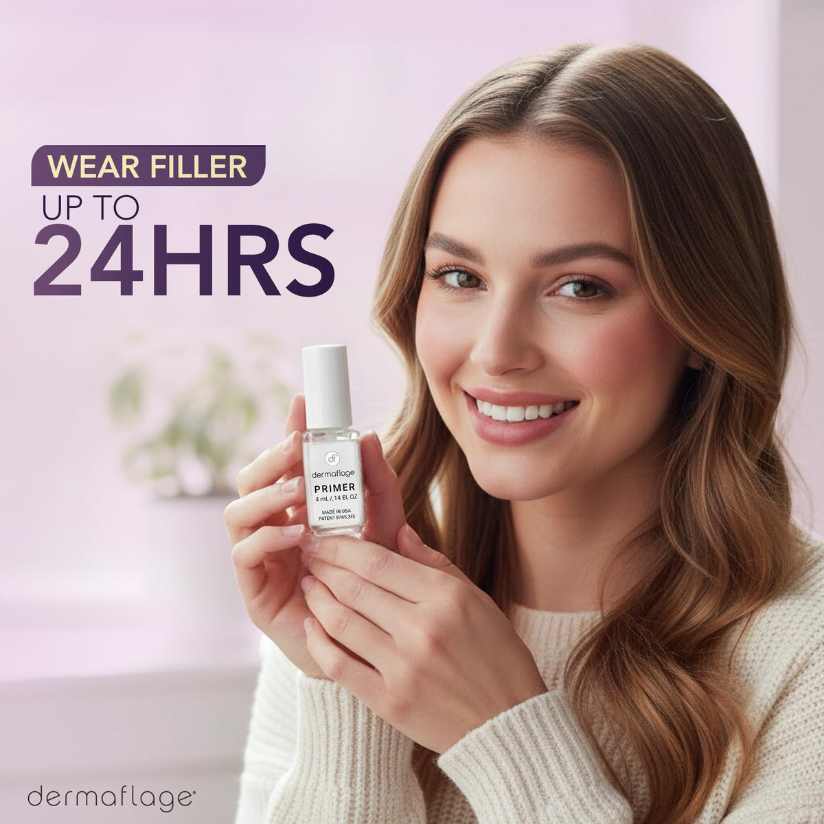 Dermaflage primer texture on fingertip close-up, thin breathable film benefit