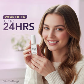 Dermaflage primer texture on fingertip close-up, thin breathable film benefit