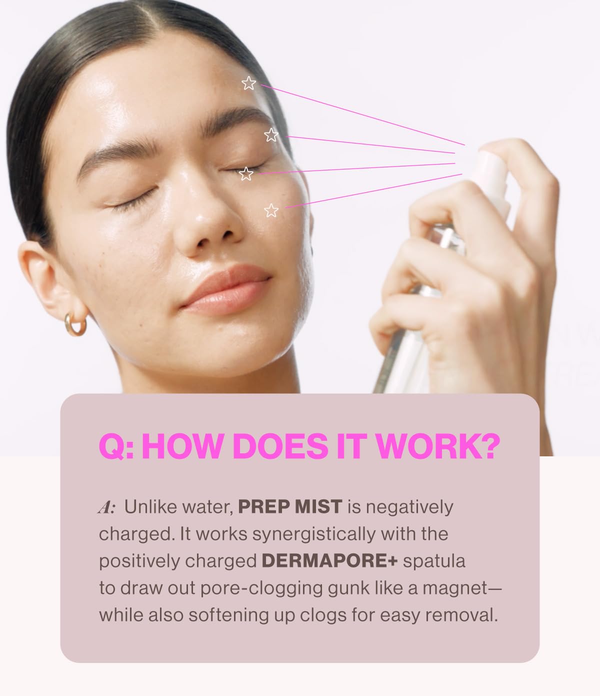 DERMAFLASH mist used with DERMAPORE+ device in hand, enhances gentle extractions