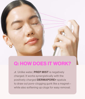 DERMAFLASH mist used with DERMAPORE+ device in hand, enhances gentle extractions