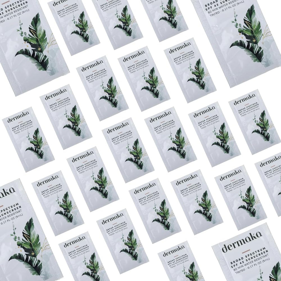 Dermaka front packaging showing 25 sachets and travel-friendly benefit