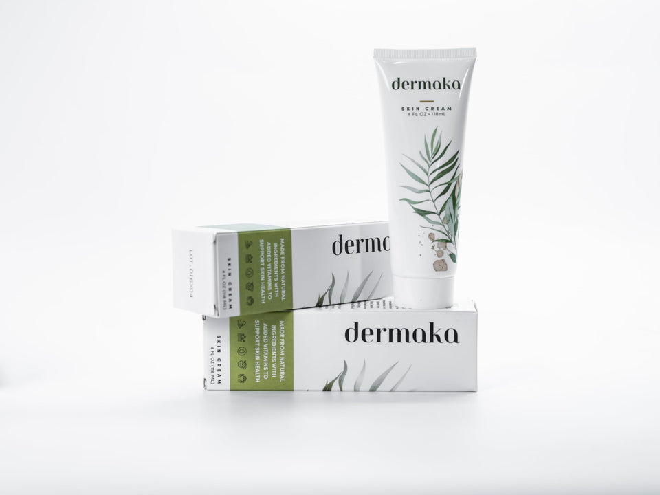 Dermaka front packaging showing two 4 oz jars and product benefits