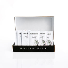 Dermaka front packets packaging showing brand and compact travel benefit