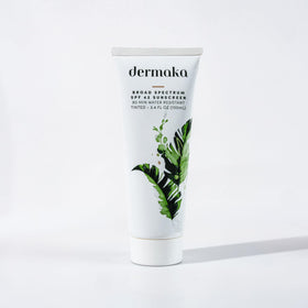 Dermaka front tube showing SPF 42 and tinted face sunscreen benefit