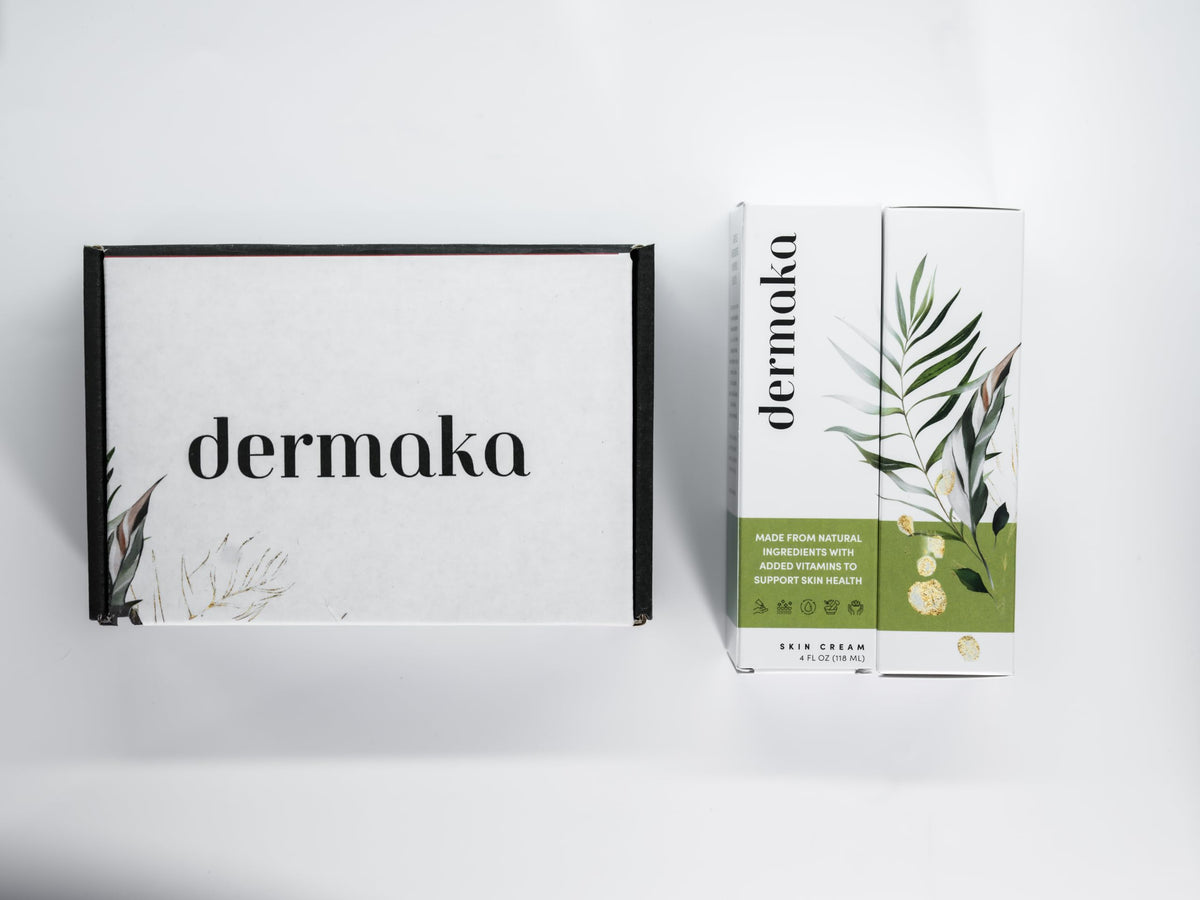 Dermaka ingredients label listing arnica, chamomile, green tea and vitamins