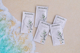 Dermaka packet in hand demonstrating travel-friendly small size