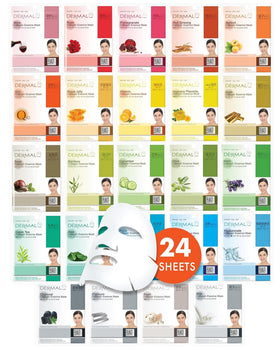 DERMAL front box packaging showing 24 masks and variety benefit
