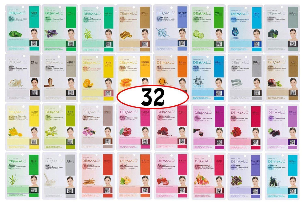DERMAL front packaging showing 32-mask combo pack and convenience