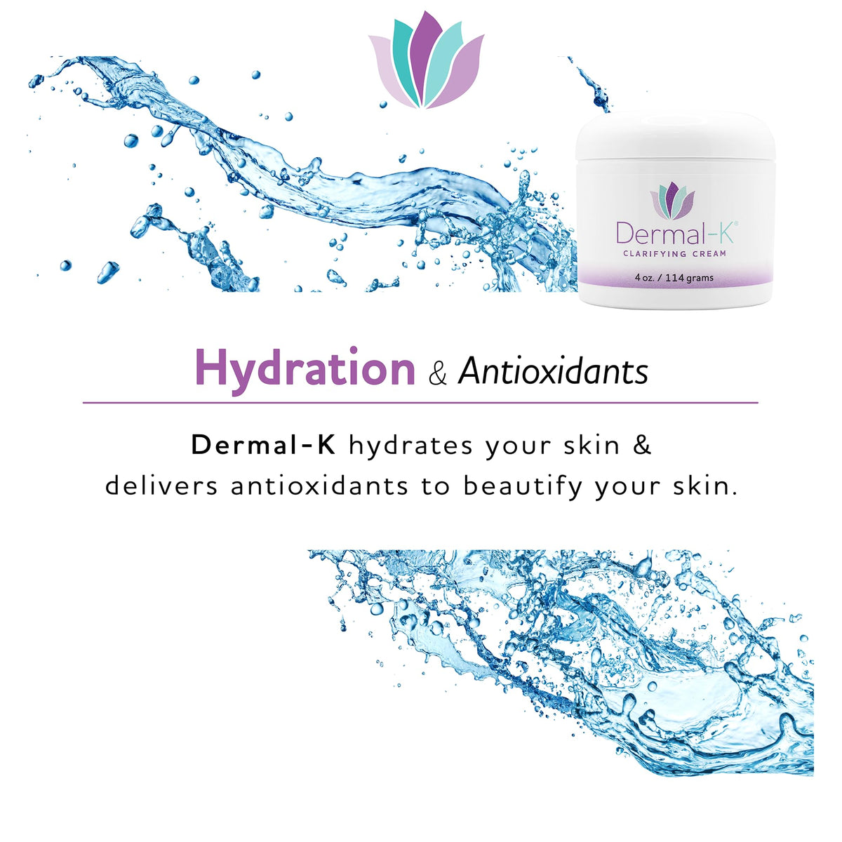 Dermal-K essential oils and botanicals, suggests natural fragrance and calming scent