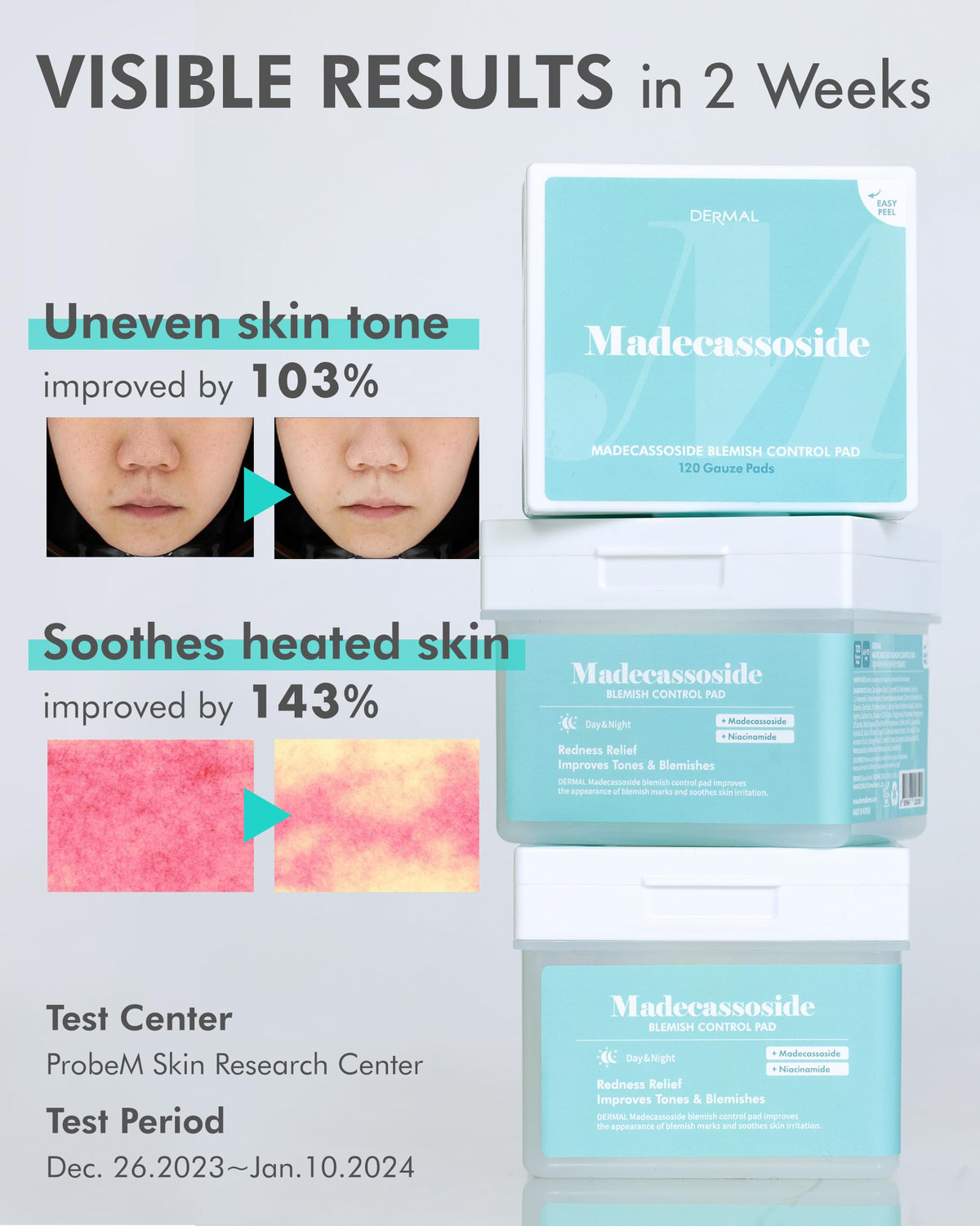 DERMAL pad saturated with essence highlighting calming centella and niacinamide benefits