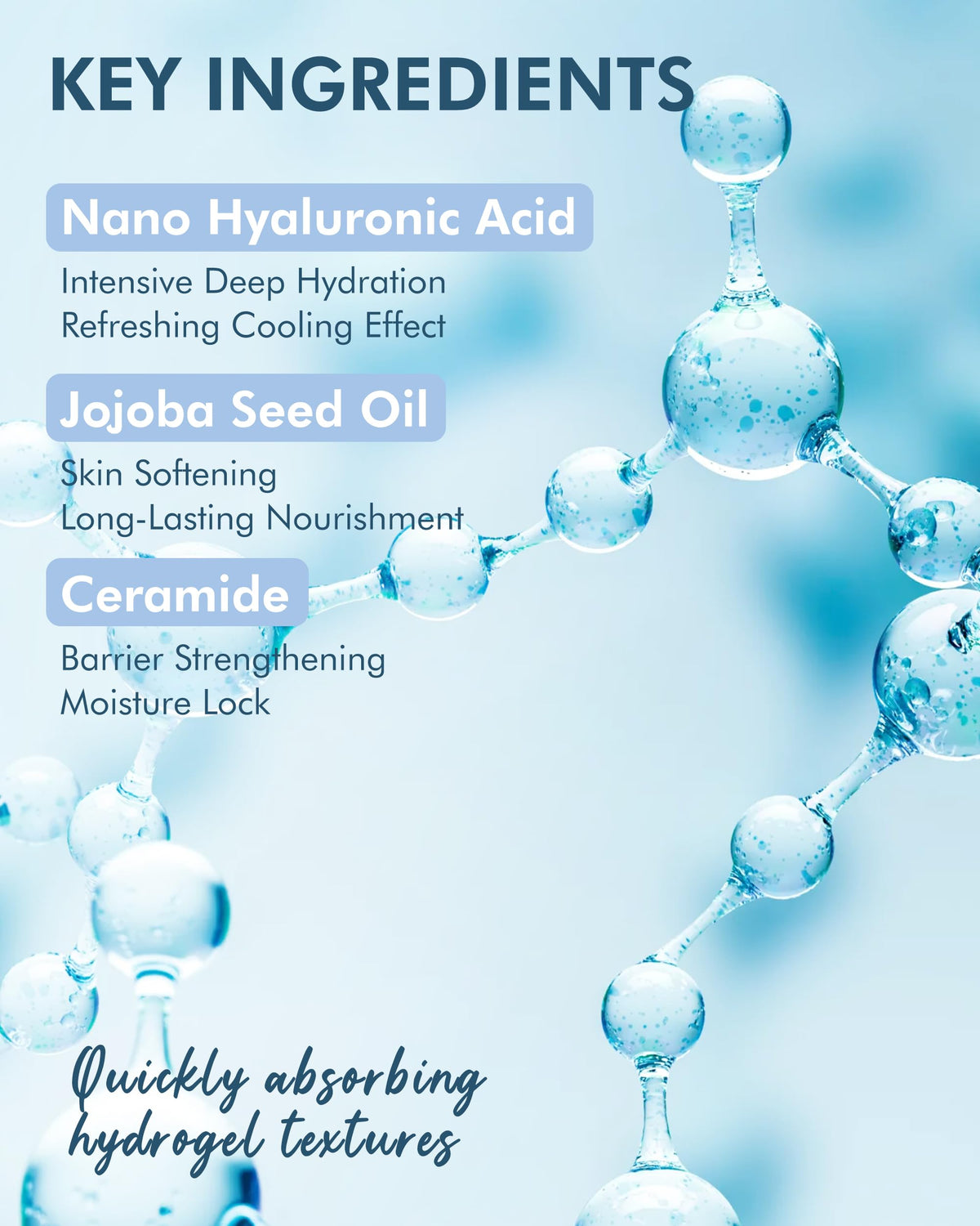 DERMAL melting hydrogel turning from blue to clear illustrating active ingredient delivery