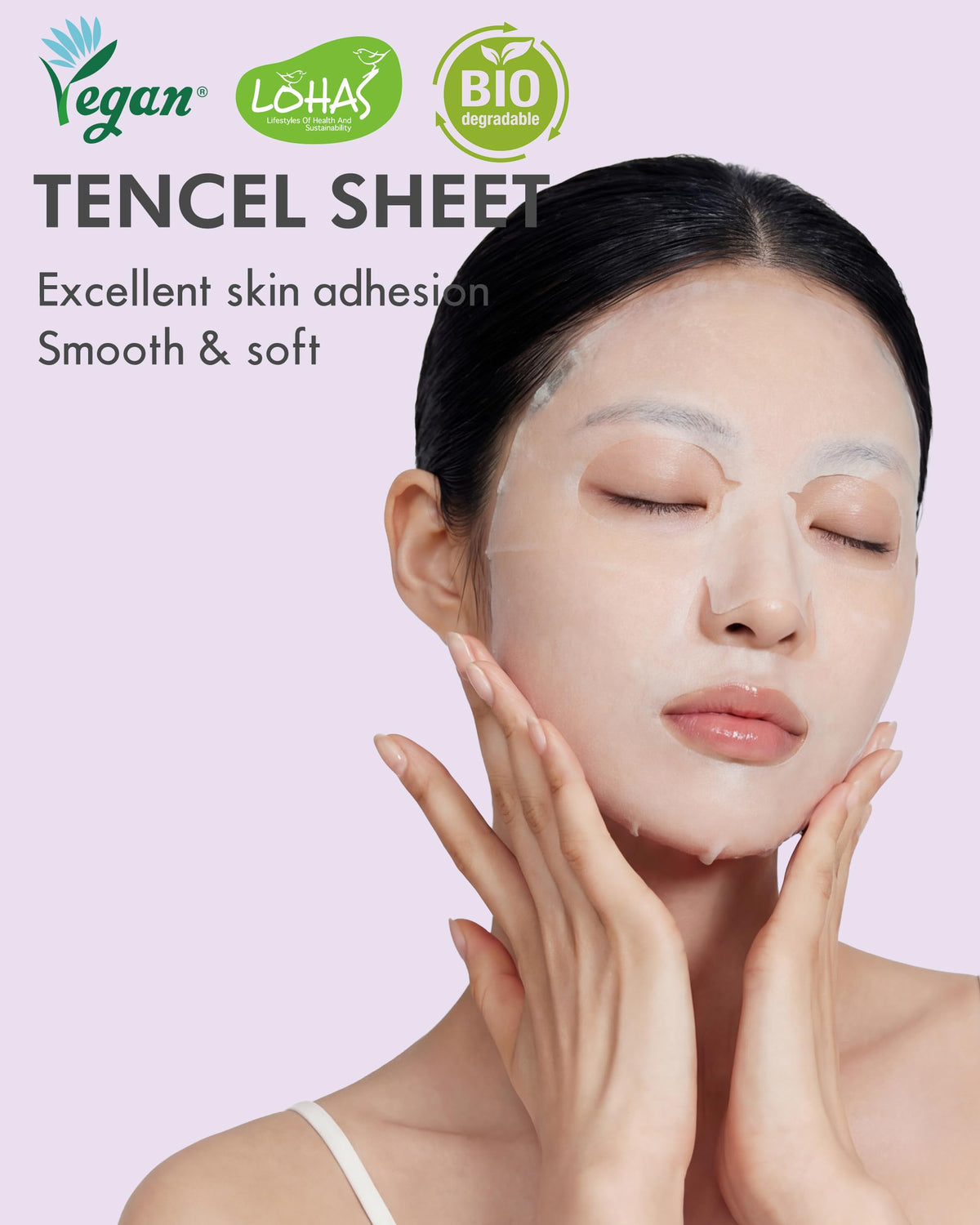 DERMAL mask applied on model face showing quick 3–5 minute routine benefit