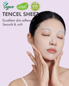 DERMAL mask applied on model face showing quick 3–5 minute routine benefit
