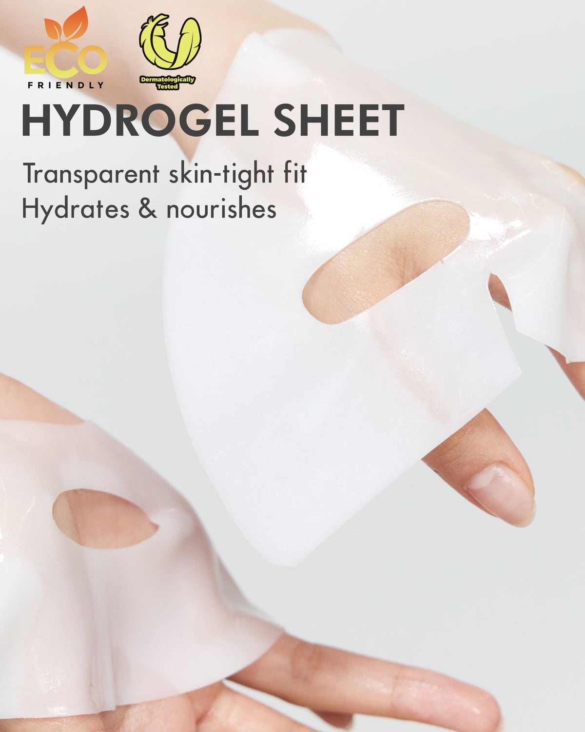 DERMAL mask held in hand for scale to show single-use size and coverage