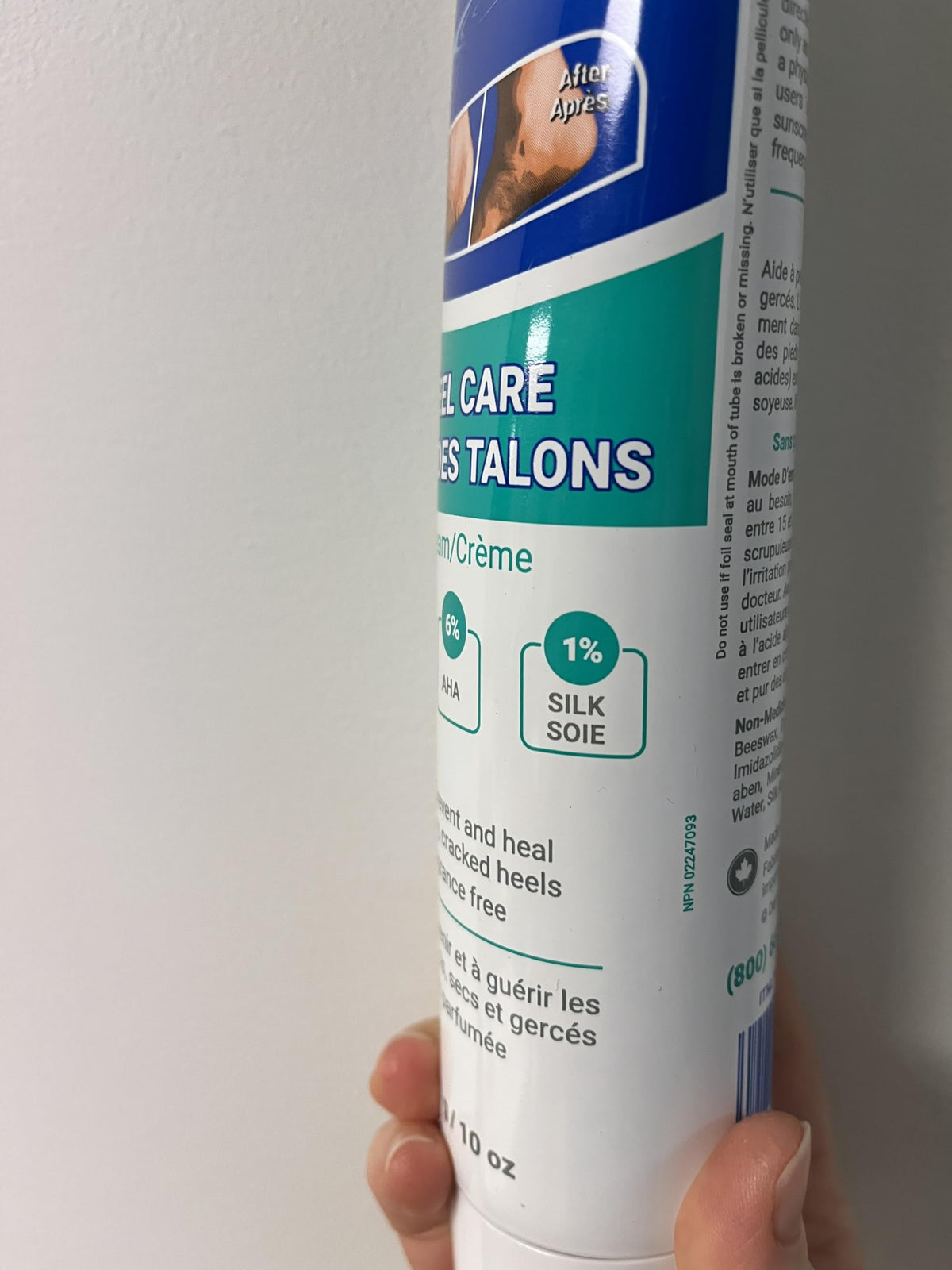 Dermal Therapy product label close-up showing urea and AHA concentrations and benefits