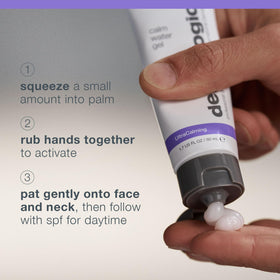 Dermalogica gel applied to hand, shows quick-absorbing, non-greasy finish