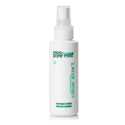 Dermalogica bottle front view showing Clear Start Micro-Pore Mist and matte finish benefit