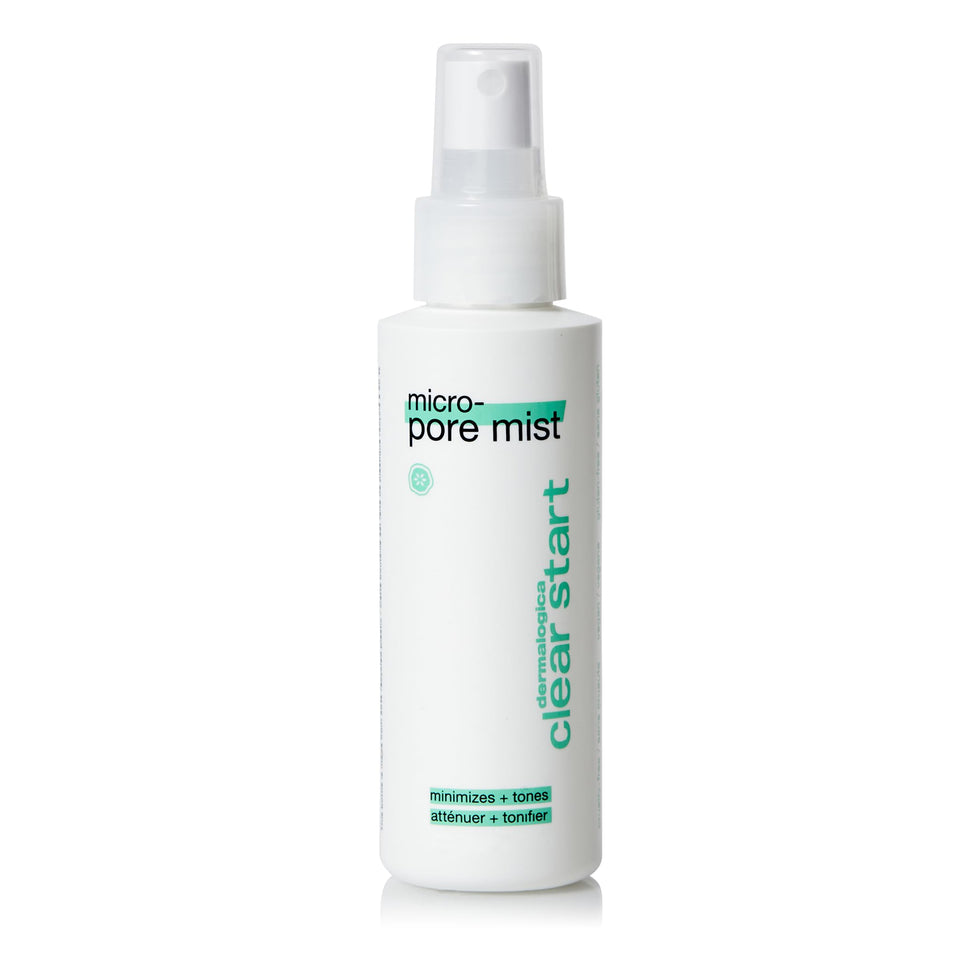 Dermalogica bottle front view showing Clear Start Micro-Pore Mist and matte finish benefit