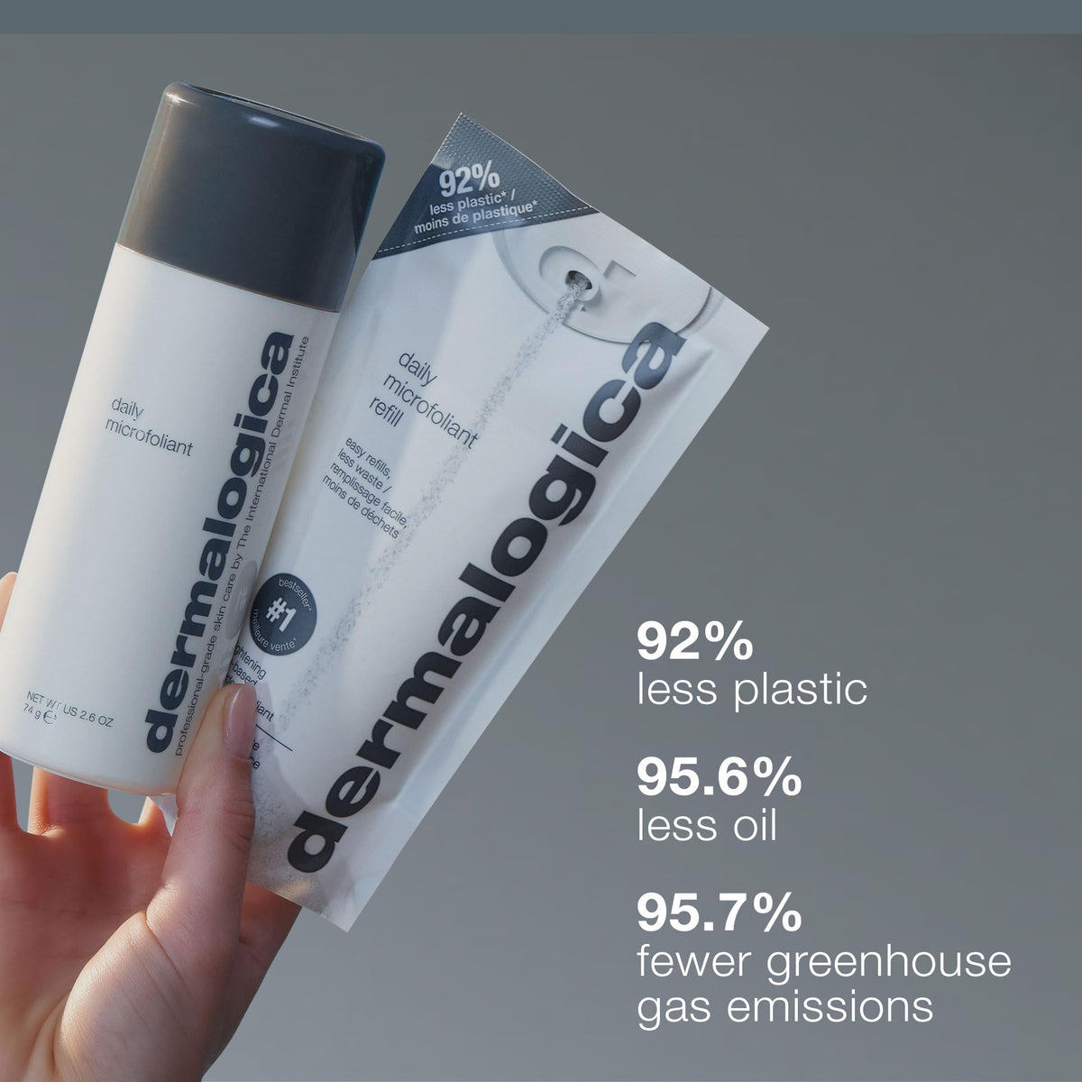 Bathroom counter scene with Dermalogica Daily Microfoliant in routine showing pre-makeup prep benefit