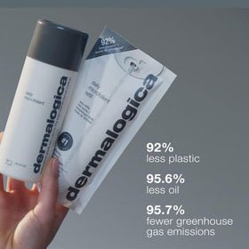 Bathroom counter scene with Dermalogica Daily Microfoliant in routine showing pre-makeup prep benefit